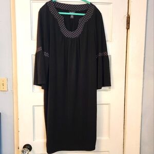 Lane Bryant Dress, Black, Bell Sleeve Square Dot Trim Midi LBD EUC Size 18 / 20